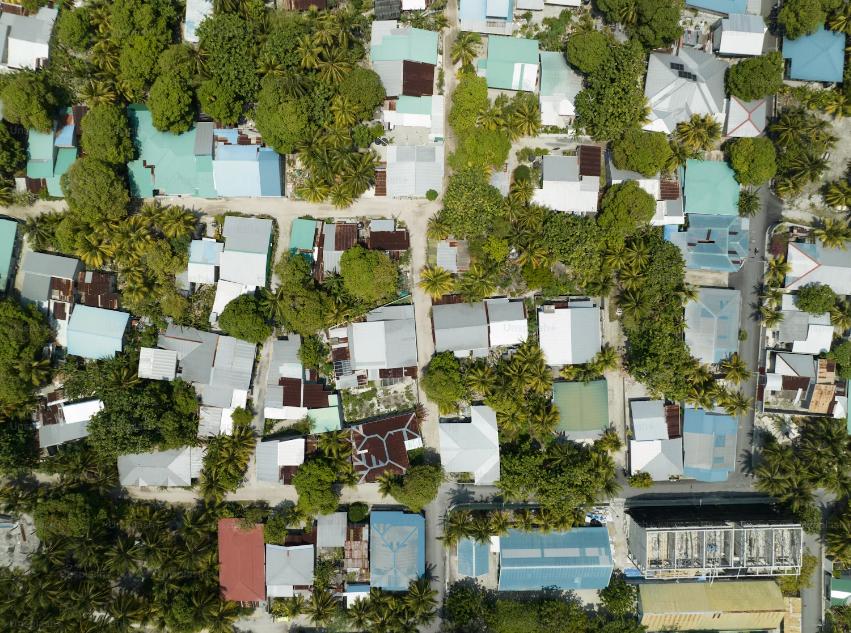 A residential area seen from above.